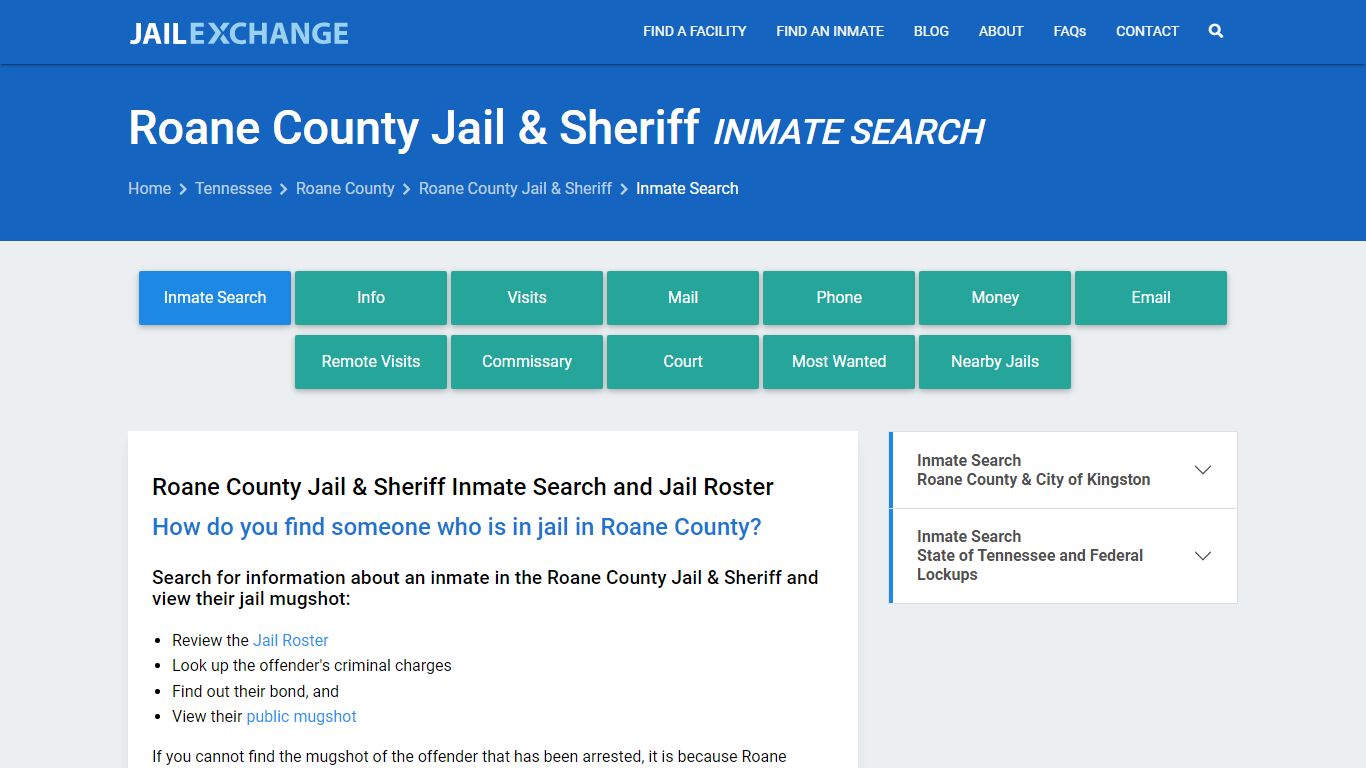 Roane County Jail & Sheriff Inmate Search - Jail Exchange
